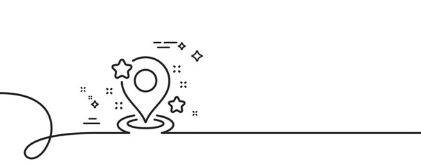 Poster - Pin line icon. Continuous one line with curl. Map place marker sign. Destination pointer symbol. Pin single outline ribbon. Loop curve pattern. Vector