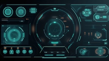 Poster - Sci-fi digital interface elements for games, icons, labels and lines.