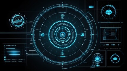 Poster - Sci-fi digital interface elements for games, icons, labels and lines.