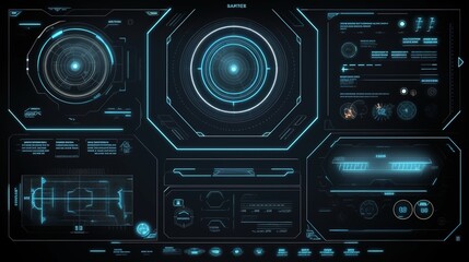 Poster - Sci-fi digital interface elements for games, icons, labels and lines.