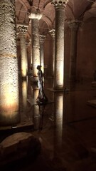 Sticker - Vertical footage the interior of Basilica Cistern, Istanbul, Turkey