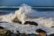 Big waves hitting the rocks of the ocean