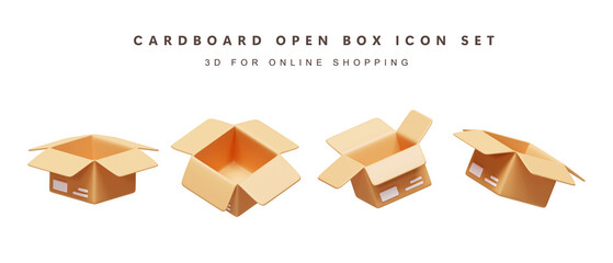 Poster - 3d Set of cardboards box for shopping online concept. icon isolated on white background. 3d rendering illustration. Clipping path.