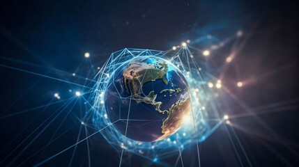 Poster - Global world network and telecommunication on earth. Communication technology for internet business. Generative AI