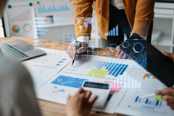 Financial report data of business operations balance sheet and income statement as Fintech concept. ..