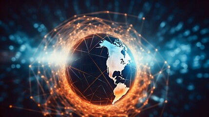 Poster - Global world network and telecommunication on earth. Communication technology for internet business. Generative AI