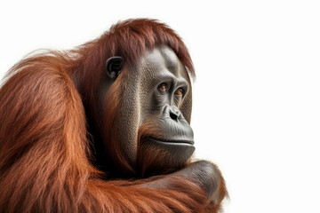 Wall Mural - Portrait of a female orangutan isolated on a white background