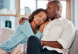 © Malik/peopleimages.com - Love, comfort and couple rest on sofa for bonding, quality time and relaxing together at home. Marriage, relationship and black man and woman sleeping on couch for calm, peace and embrace on weekend