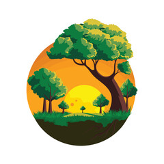 Sticker - Sunrise or Sunset Nature Scenery Background In Circle Shape.