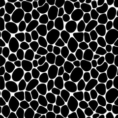 Fototapete - Black and white paving seamless pattern. vector illustration. Rounded ink blot or drops repeated texture. Pebble template wallpaper wallpaper. Doodle stones irregular shapes backdrop.
