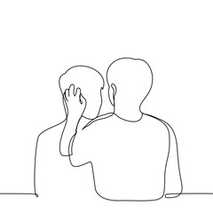 Wall Mural - man gently and intimately touches another man's hair one line drawing vector. concept flirt, love, care