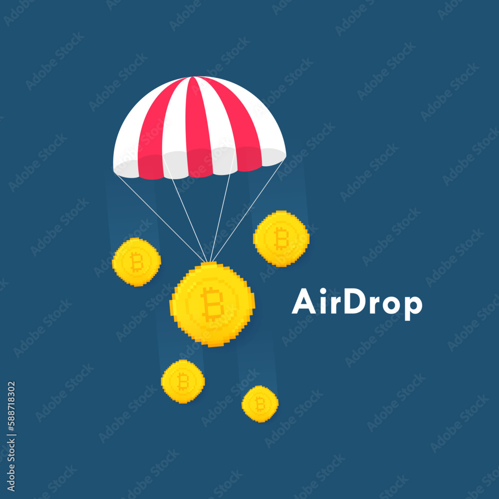 Crypto airdrop with parachute and coin. Concept of giveaway and promotion  crypto coins and NFT. Vector illustration Stock Vector | Adobe Stock