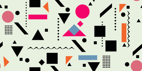 Leinwandbilder - Geometric primitive abstraction. Memphis geometry, seamless pattern. Vector geometric colorful pattern.
