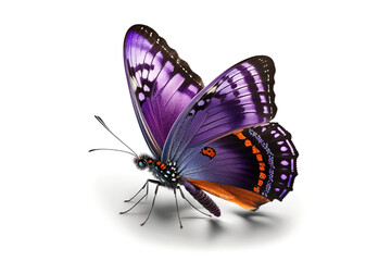 Poster - purple flying butterfly isolated on white background. Generated by AI