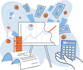 Fototapete - Investment analysis, Financial planning, Data analysis, Business concept for strategic marketing with chart and graph on report, money and accounting document. Examination of income statement