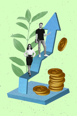 Aufkleber - Composite finance concept collage of colleagues business people work improve together career growing motivate isolated on green background