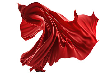 Wall Mural - Flying red silk fabric. Ai. Waving satin cloth isolated on transparent background