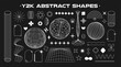 Abstract aesthetic y2k geometric isolated elements and wireframe shapes. Vector line illustration on black background.