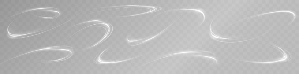Leinwandbilder - Abstract light lines of movement and speed in white. Light everyday glowing effect. semicircular wave, light trail curve swirl, car headlights, incandescent optical fiber .