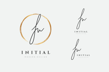 Poster - Letter logo in gold circle. Design handwriting monogram. Handwritten cosmetics sign. Writing elegant scribbles. Abstract paintbrush font. Brush writing calligraphy. Write script. Vector illustration