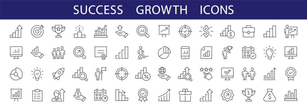 growth & success thin line icons. success, growth, progress, career editable stroke icons. growth sy