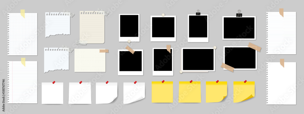 Note Book Sticker Frame Paper notes, notebook pages, stickers and photo card frame. Retro ...