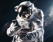 Astronaut using  mobile phone in space, Generative Ai Illustration