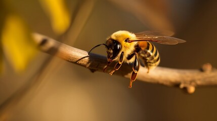 a bee is approaching the flowers to fly through the sun