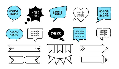 Poster - Simple line art callout design set / dialog, dialogue, frame, frame, illustration / Line width changeable