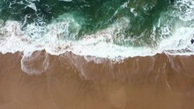 Aerial View Of Beautiful Tropical Beach And Sea With Sand And Wave. Turquoise Color Water