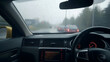 Inside a driving car on a rainy road - Generative AI