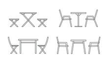 Set Of Outdoor Tables And Chairs For Terrace, Street Cafe, Vector Illustration