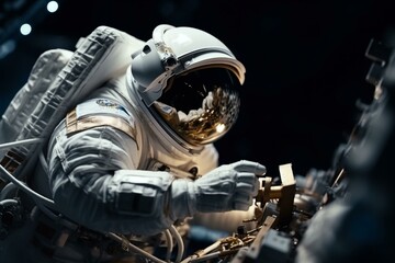 an astronaut repairing a spacecraft in orbit, bokeh generative ai