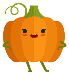 Canvas Print - Pumpkin character. Funny cartoon mascot. Kawaii vegetable