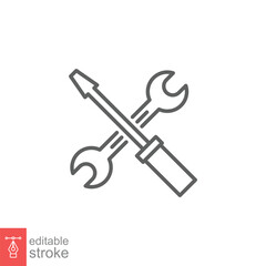 Poster - Maintenance icon. Wrench and screwdriver crossed construction tools, fix, repair concept. Simple outline style. Line symbol. Vector illustration isolated on white background. Editable stroke EPS 10.