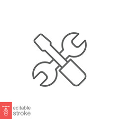 Poster - Maintenance icon. Wrench and screwdriver crossed construction tools, fix, repair concept. Simple outline style. Line symbol. Vector illustration isolated on white background. Editable stroke EPS 10.