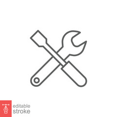 Wall Mural - Maintenance icon. Wrench and screwdriver crossed construction tools, fix, repair concept. Simple outline style. Line symbol. Vector illustration isolated on white background. Editable stroke EPS 10.