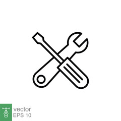 Wall Mural - Maintenance icon. Wrench and screwdriver crossed construction tools, fix, repair concept. Simple outline style. Thin line symbol. Vector illustration isolated on white background. EPS 10.