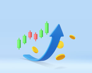 3d Growth stock diagram financial graph. candlestick with arrow up Trading stock or forex