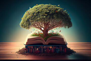 Wall Mural - tree with books. Generative AI.