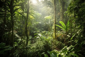 Wall Mural - Jungle is home to many rare and endangered species of plants. Generative AI