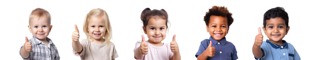 Set of children giving a thumbs up isolated on transparent background - Fictional Person, Generative AI