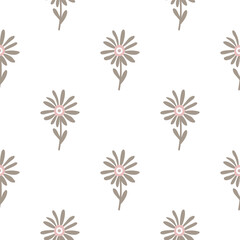 Decorative simple chamomile flower seamless pattern. Simple floral endless background.