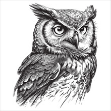 Hand Drawn Engraving Pen And Ink Owl Head Vintage Vector Illustration