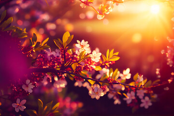  Spring Blossom Background. Nature Scene with Blooming Tree. Generative AI