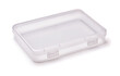 Empty reusable transparent plastic box with hinged lid