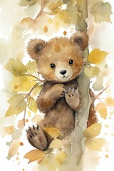 whimsical watercolor playful baby bear cub generative ai art