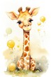 Whimsical watercolor playful baby  giraffe generative AI art