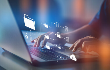Wall Mural - virtual screen icons document management system (dms) online document file data software for efficie