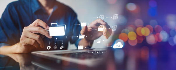 Wall Mural - virtual screen icons document management system (dms) online document file data software for efficie